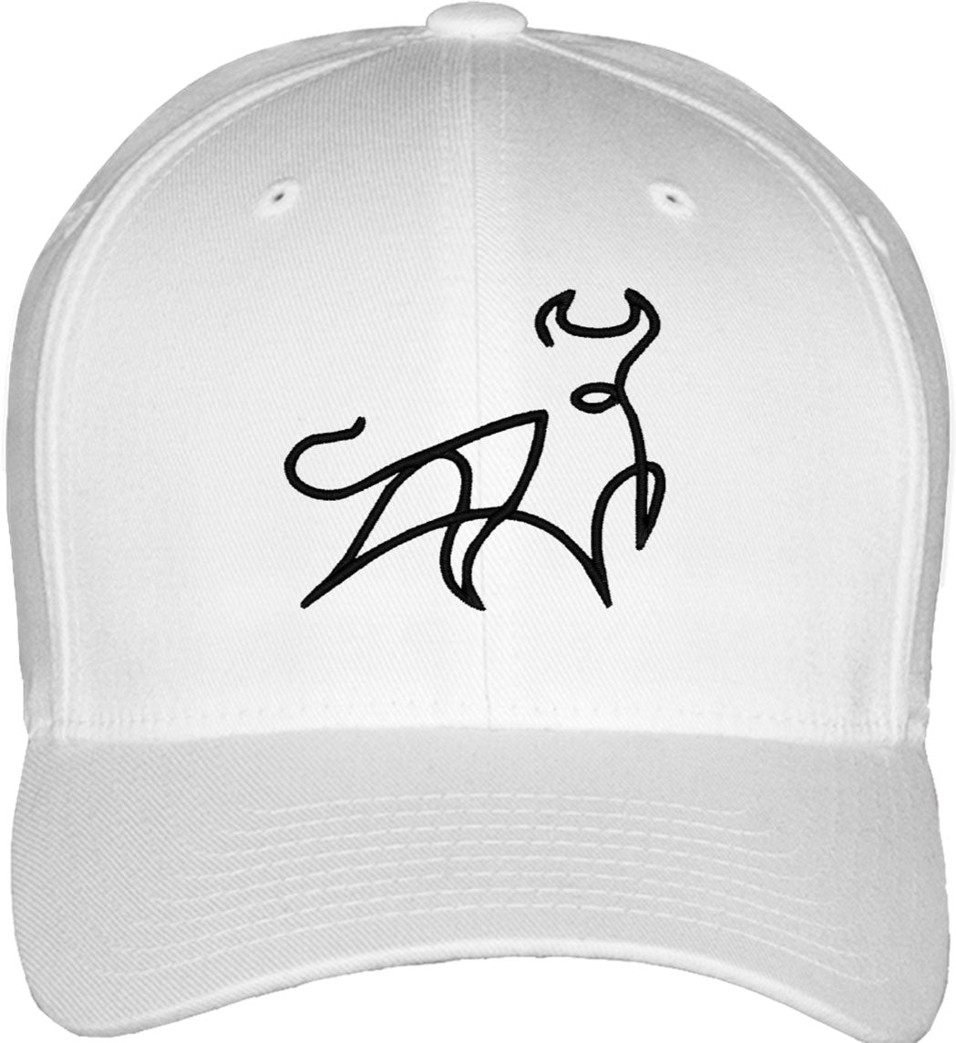 One Line Bull Drawing Fitted Baseball Cap