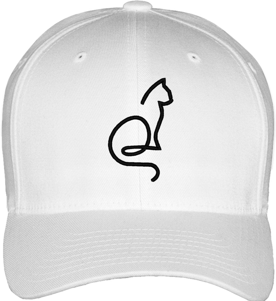 One Line Cat Drawing Fitted Baseball Cap
