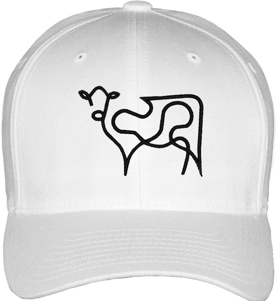 One Line Cow Drawing Fitted Baseball Cap