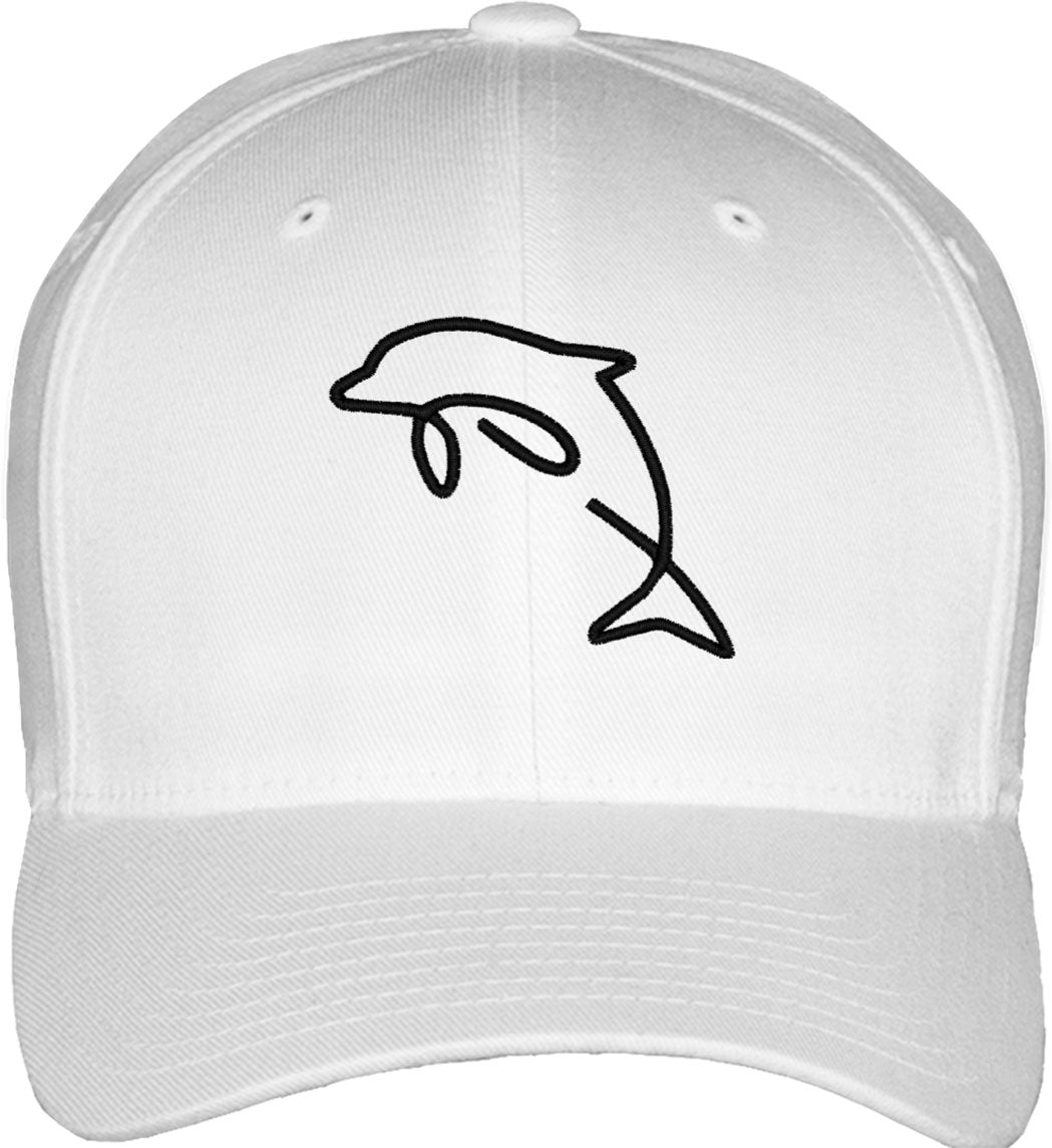 One Line Dolphin Drawing Fitted Baseball Cap