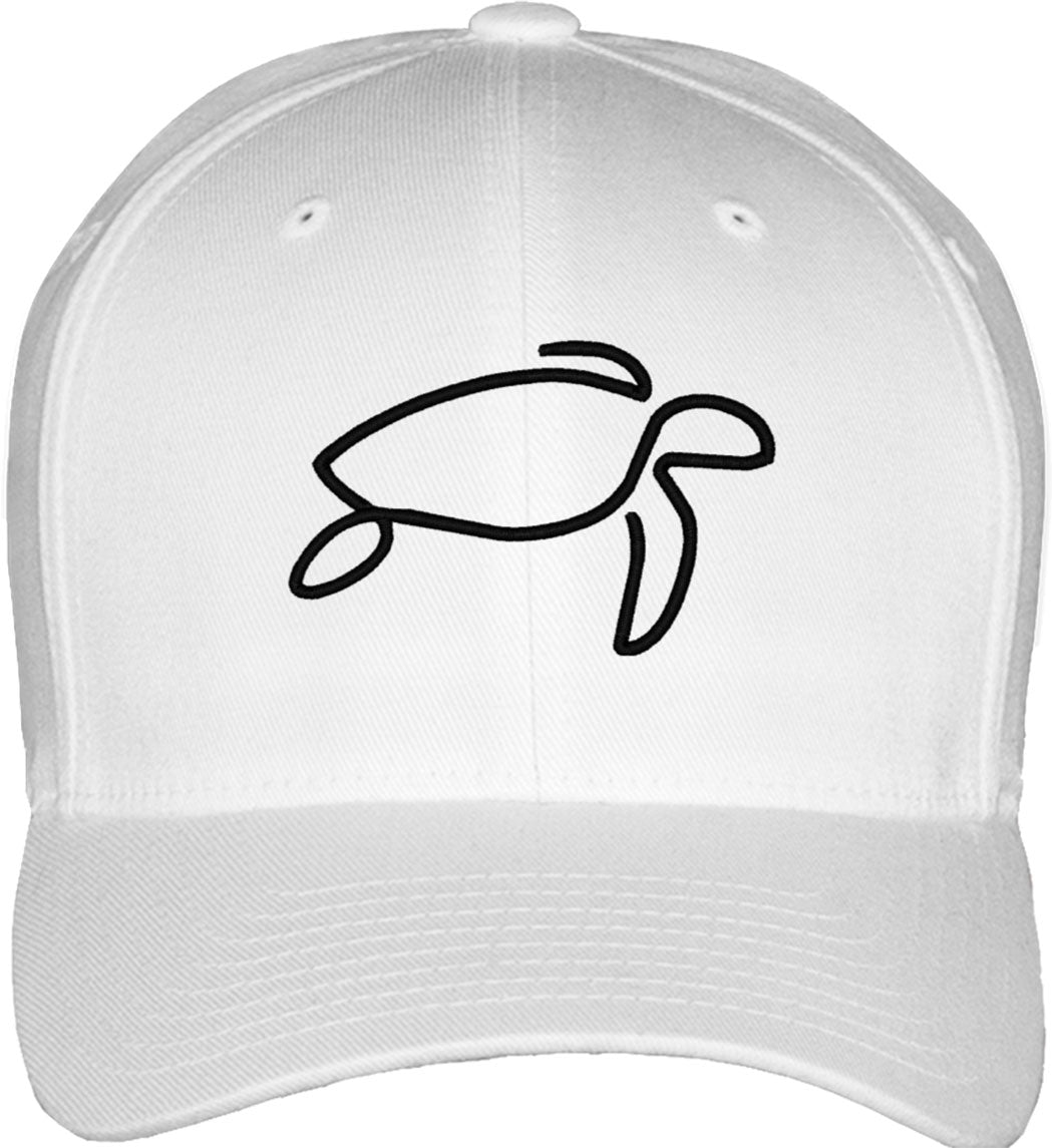 One Line Sea Turtle Drawing Fitted Baseball Cap