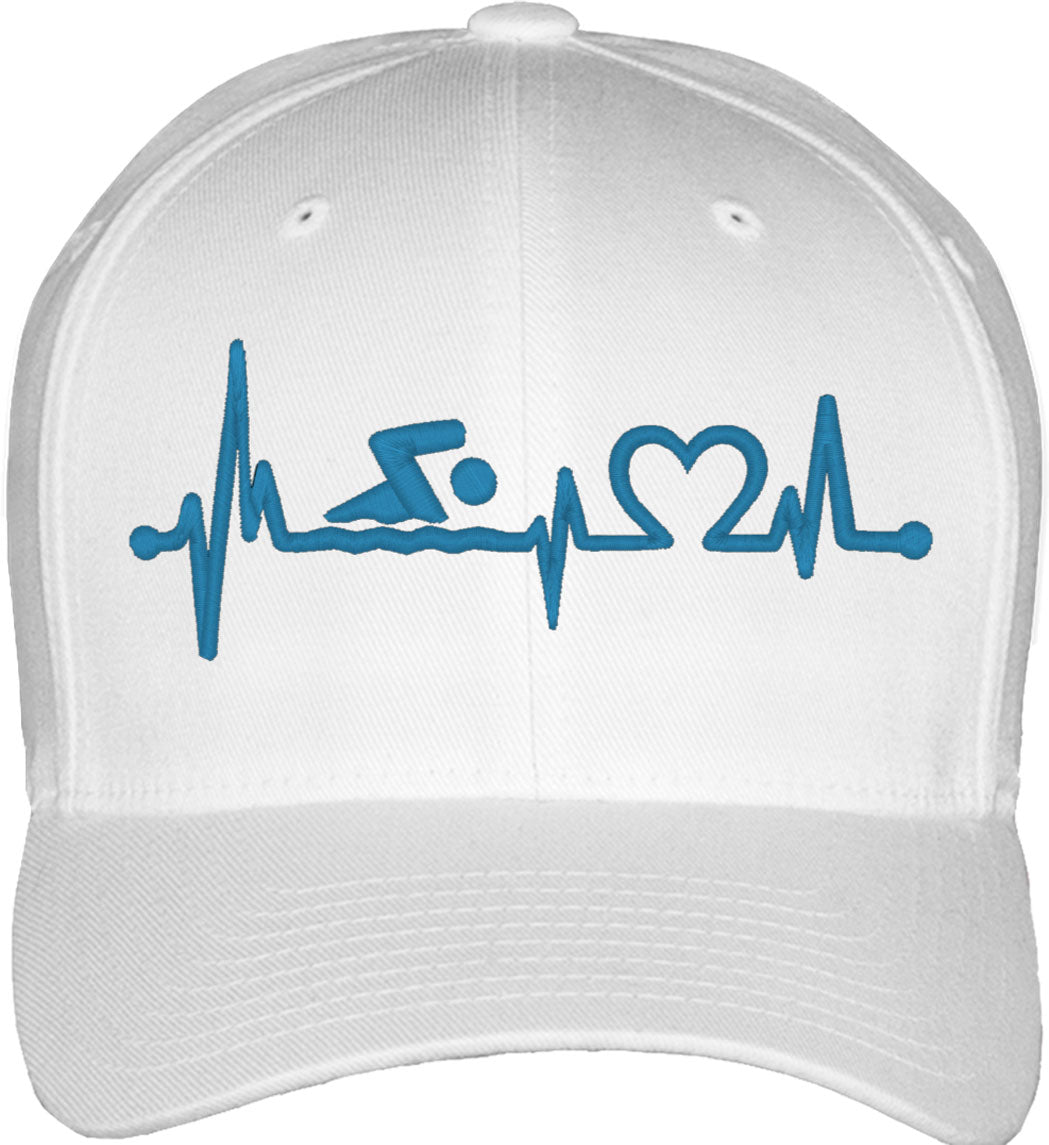 Swimming Heartbeat Lifeline Fitted Baseball Cap