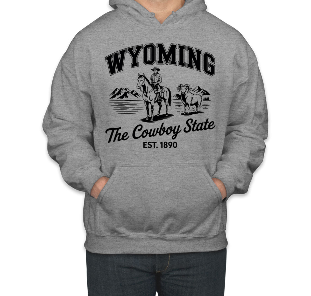 Wyoming Cityscape Illustration The Cowboy State Unisex Hoodie