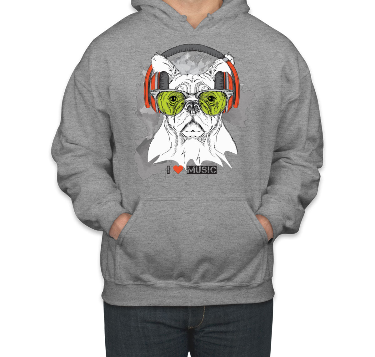 I Love Music Dog With Headphones Unisex Hoodie