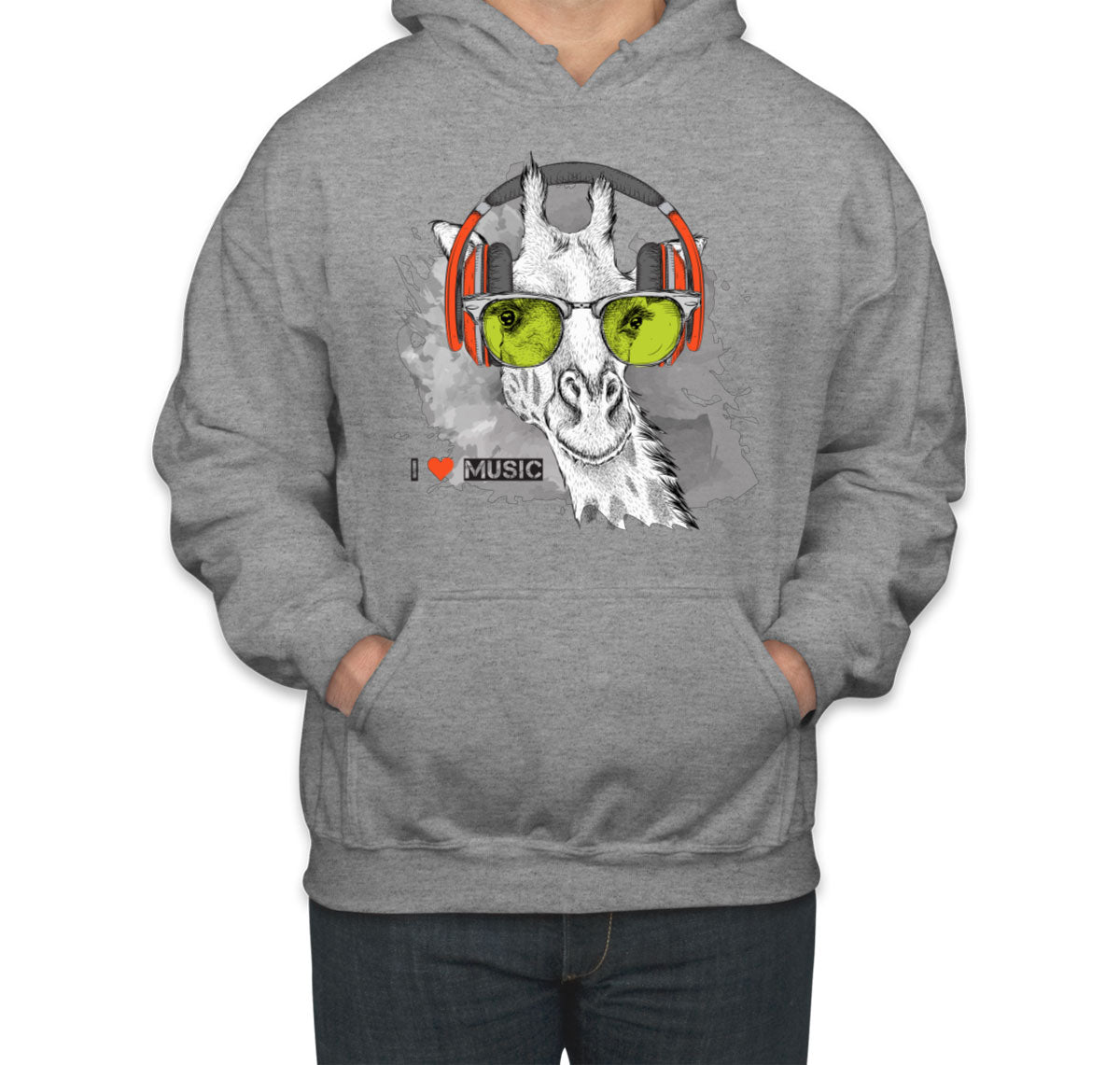 I Love Music Giraffe With Headphones Unisex Hoodie
