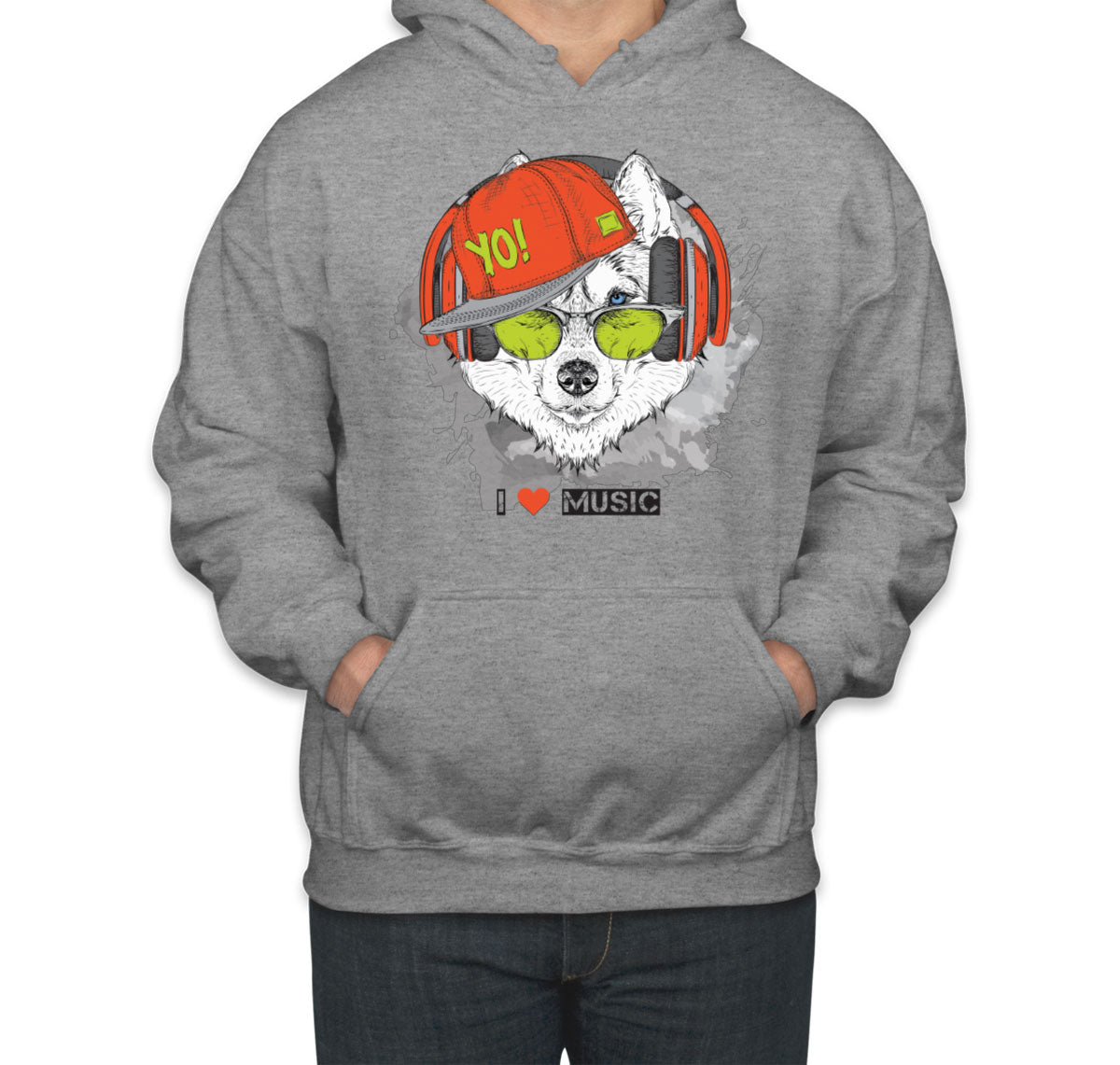 I Love Music Husky With Headphones Unisex Hoodie