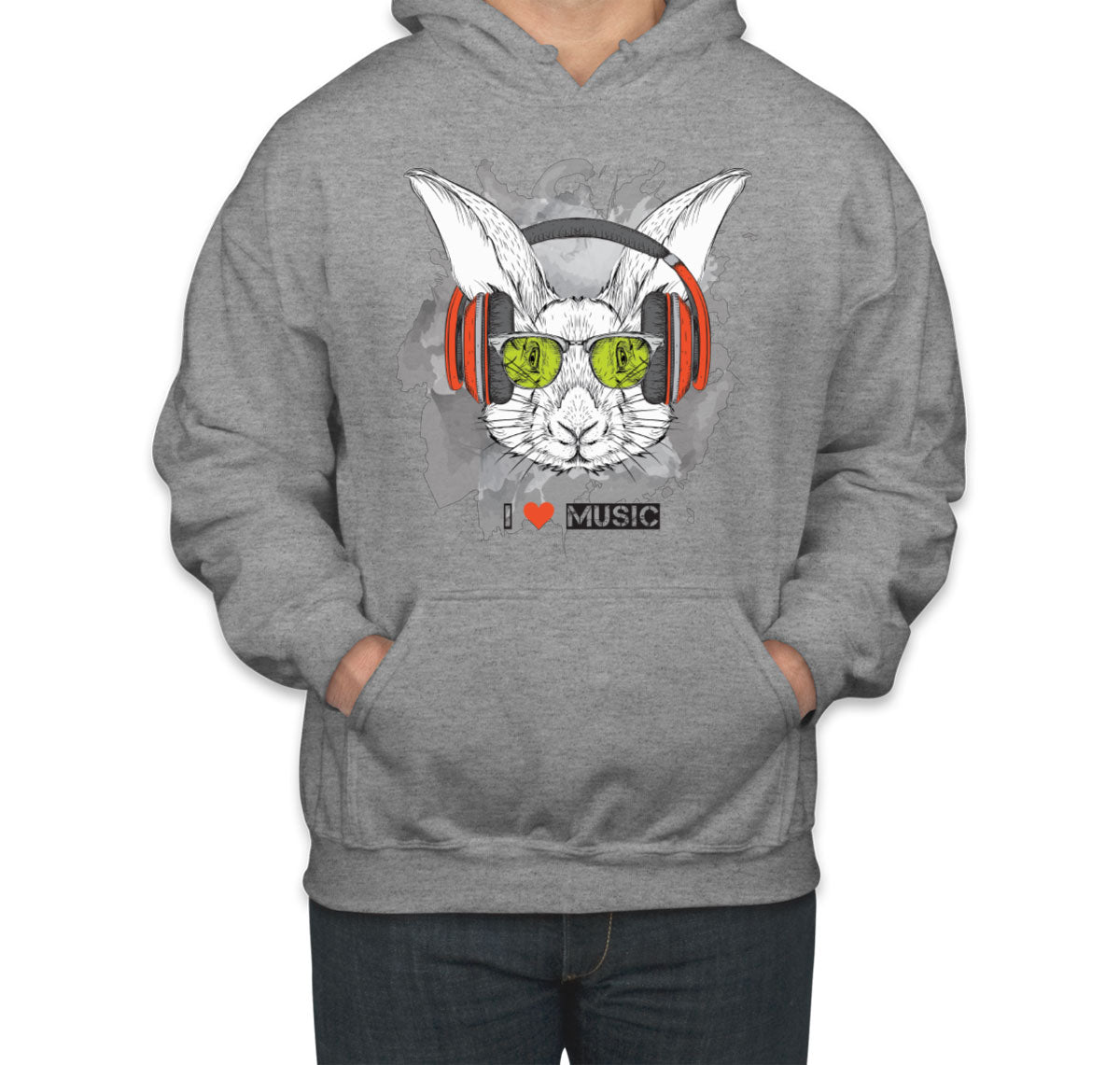 I Love Music Rabbit With Headphones Unisex Hoodie