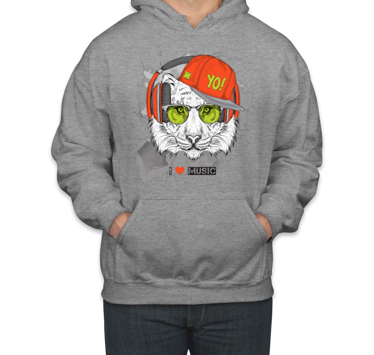 I Love Music Tiger With Headphones Unisex Hoodie