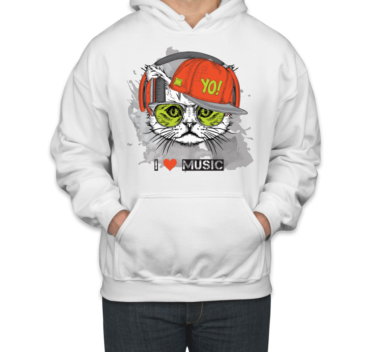 I Love Music Cat With Headphones Unisex Hoodie