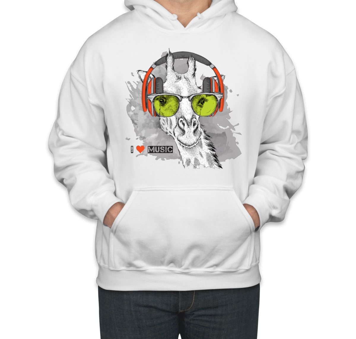 I Love Music Giraffe With Headphones Unisex Hoodie