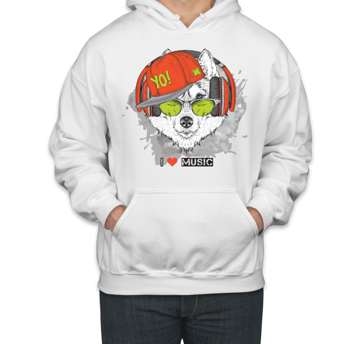 I Love Music Husky With Headphones Unisex Hoodie