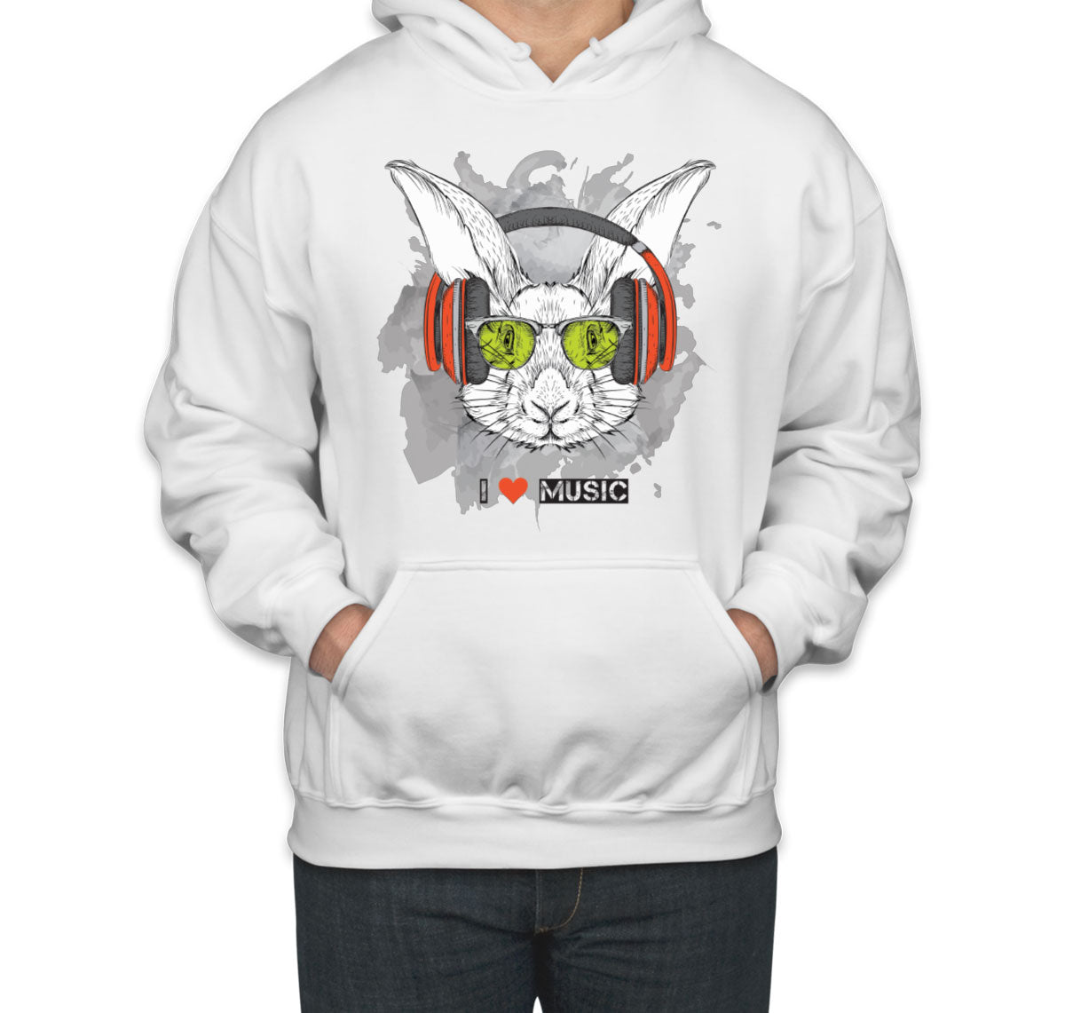 I Love Music Rabbit With Headphones Unisex Hoodie