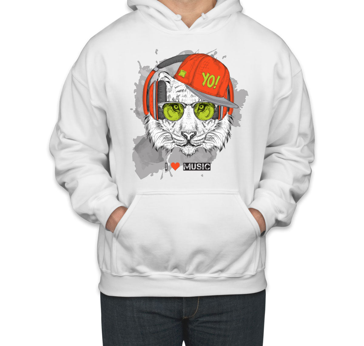 I Love Music Tiger With Headphones Unisex Hoodie