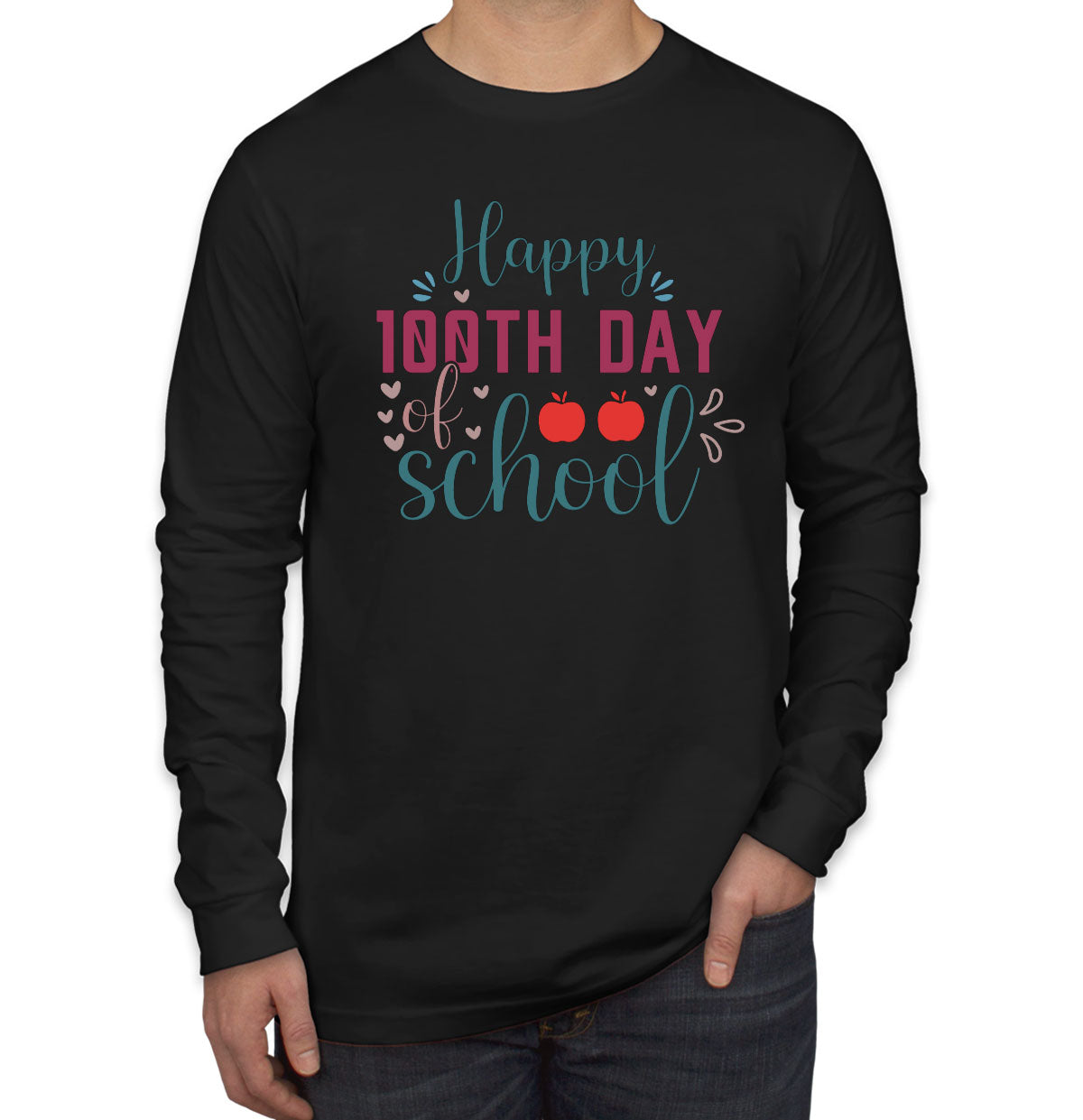 Happy 100th Day Of School Men's Long Sleeve Shirt