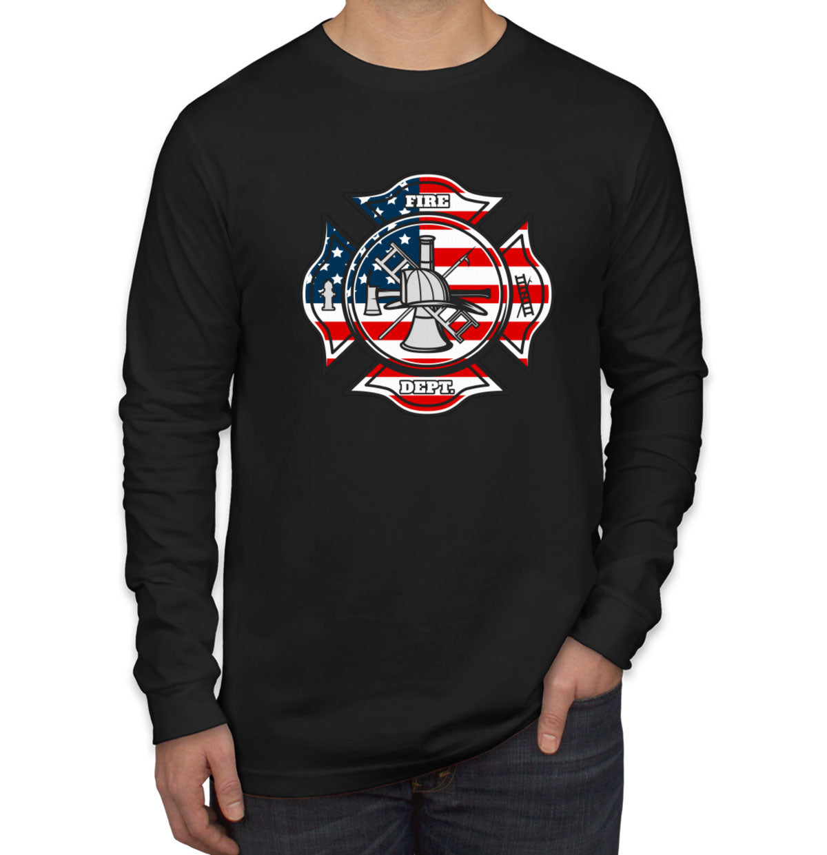 Fire Department American Flag Pattern Men's Long Sleeve Shirt