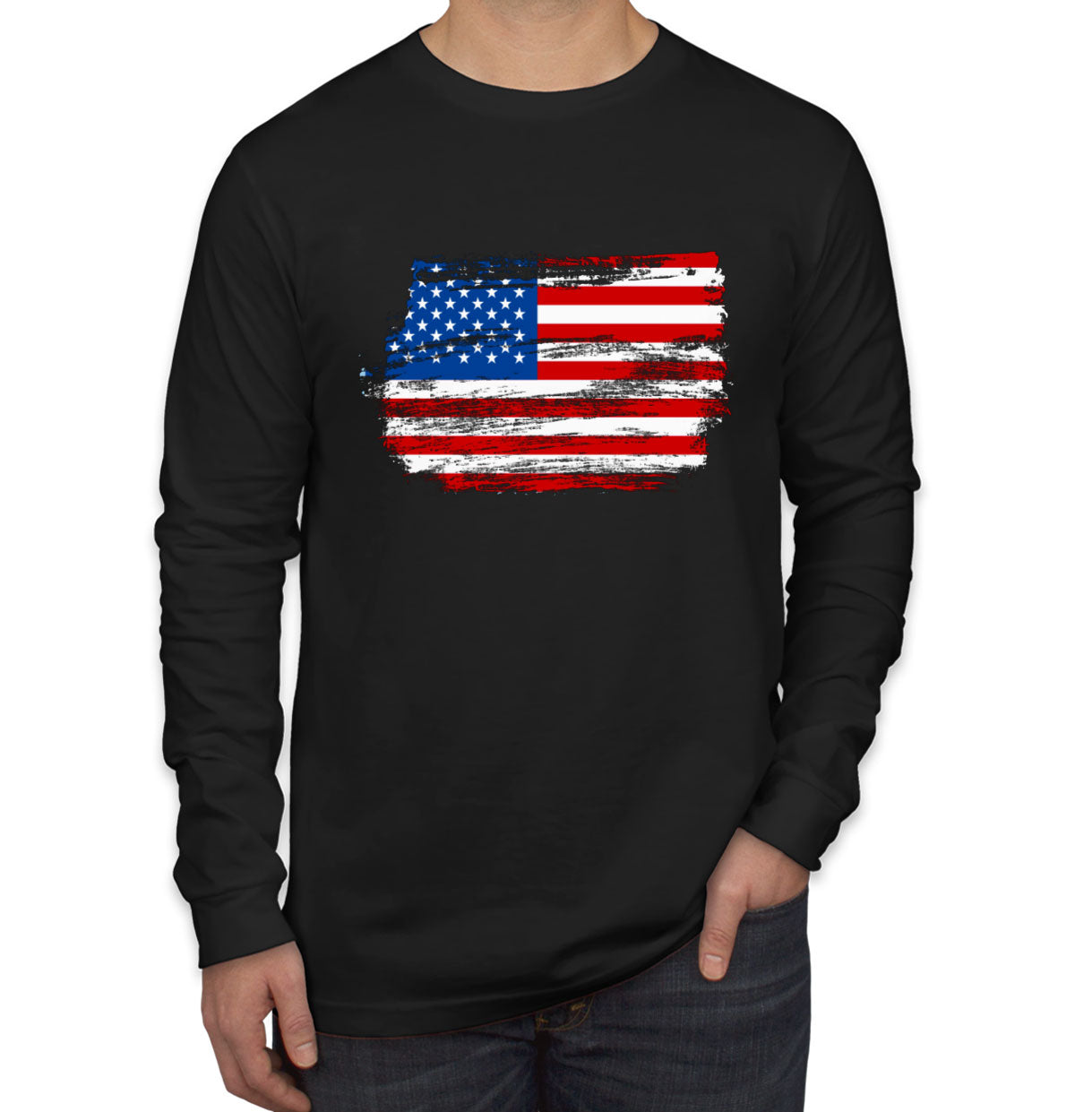 Distressed USA American Flag Men's Long Sleeve Shirt