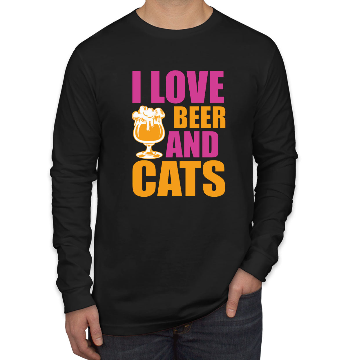 I Love Beer And Cats Men's Long Sleeve Shirt