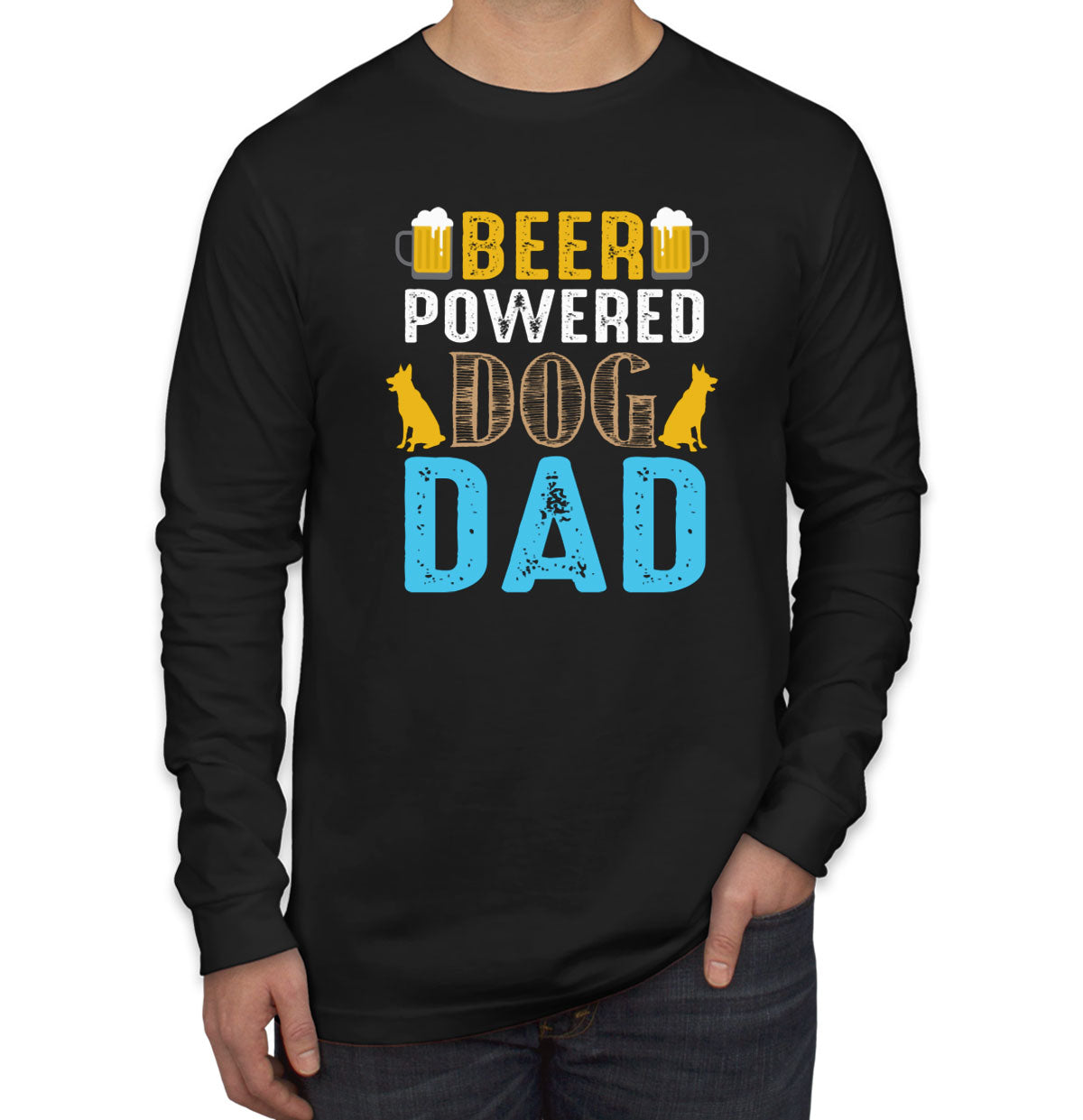 Beer Powered Dog Dad Father's Day Men's Long Sleeve Shirt