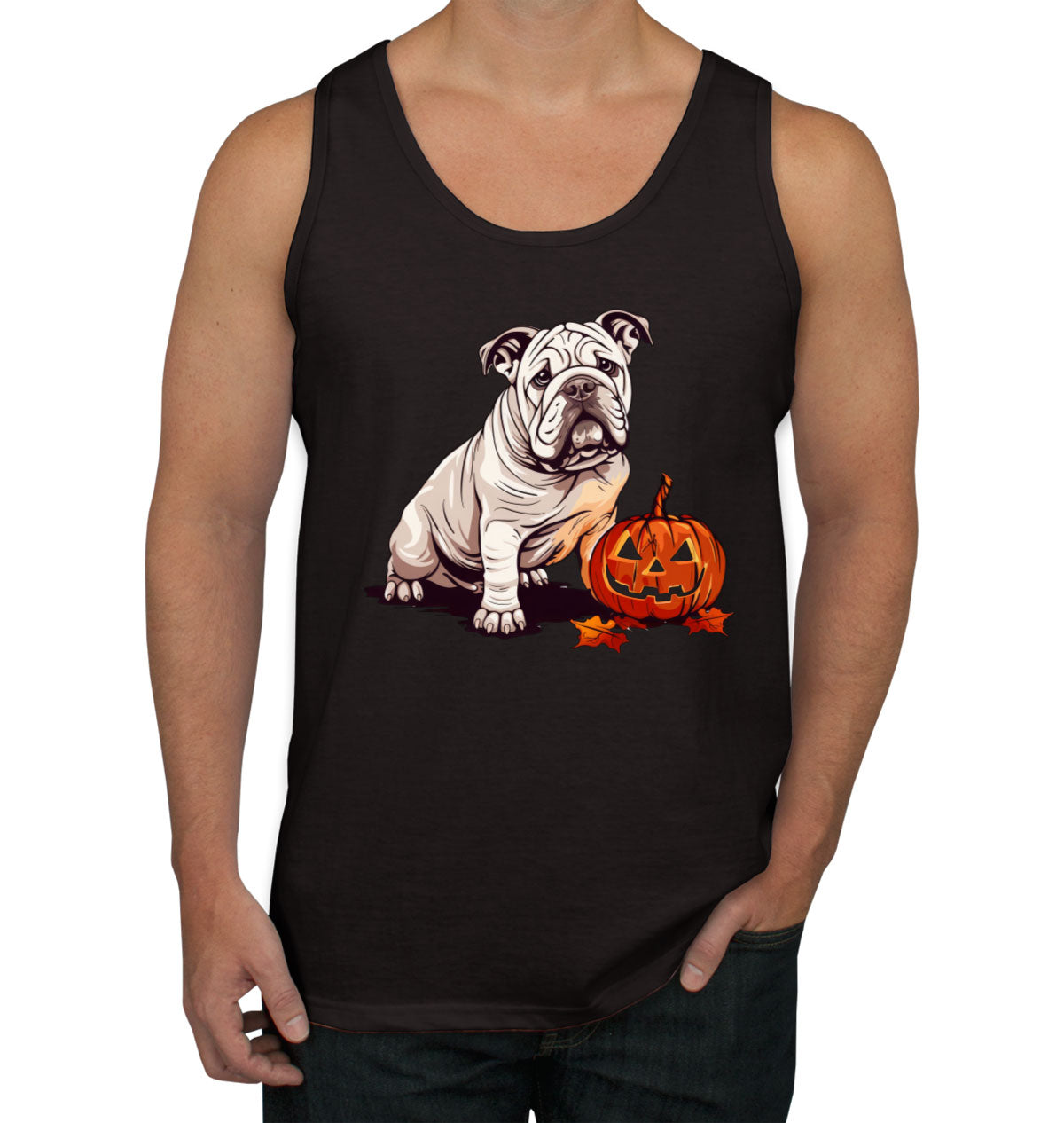 Bulldog With Halloween Pumpkin Men's Tank Top