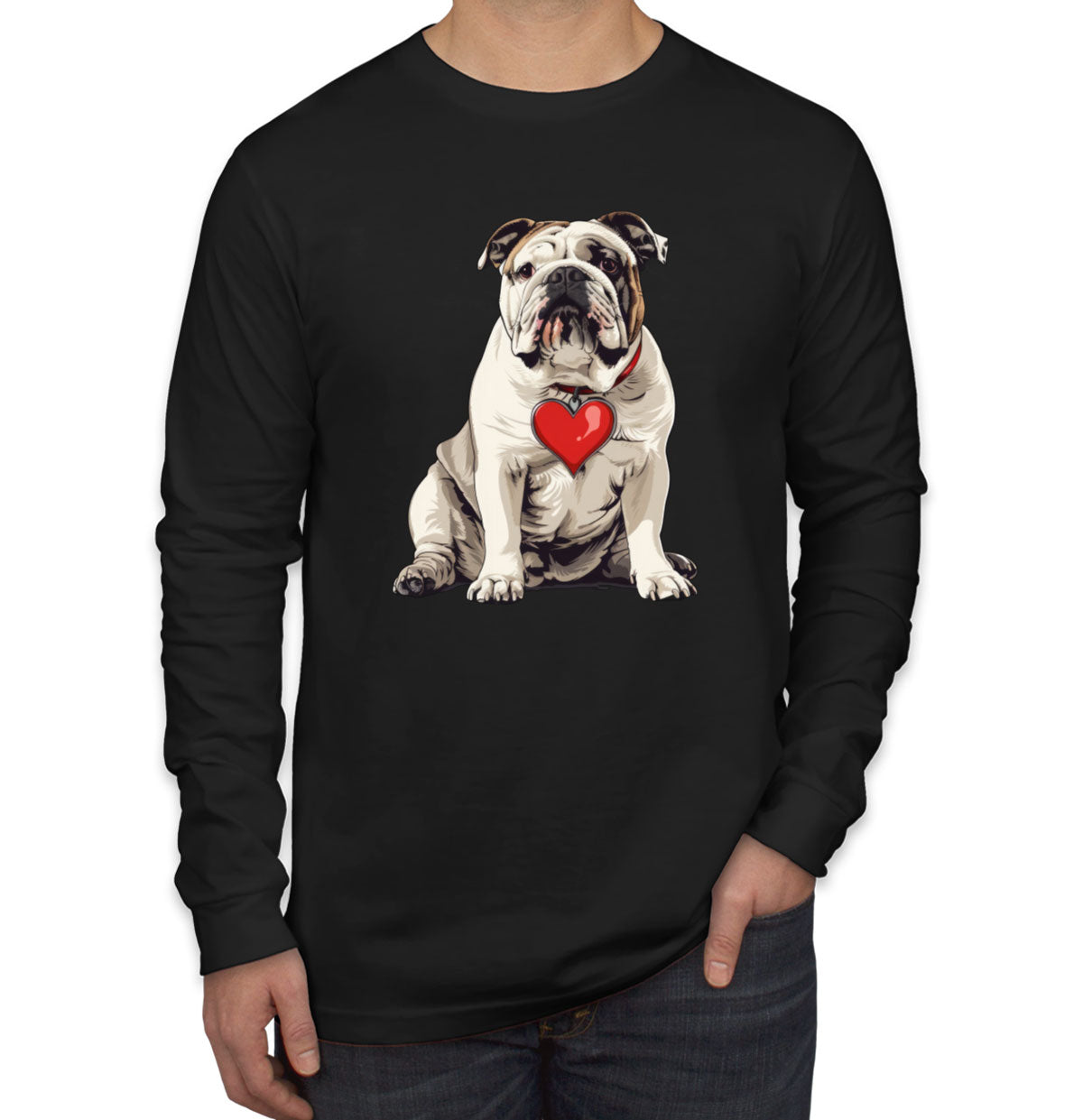 Bulldog With Heart Men's Long Sleeve Shirt