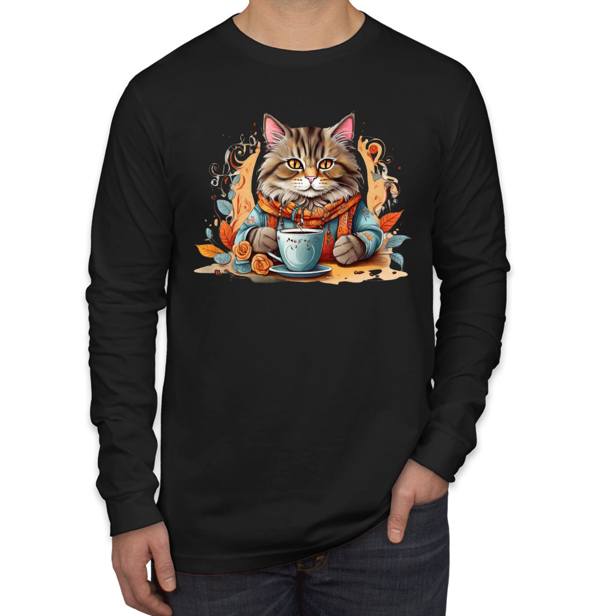 Cat Coffee Lover Men's Long Sleeve Shirt