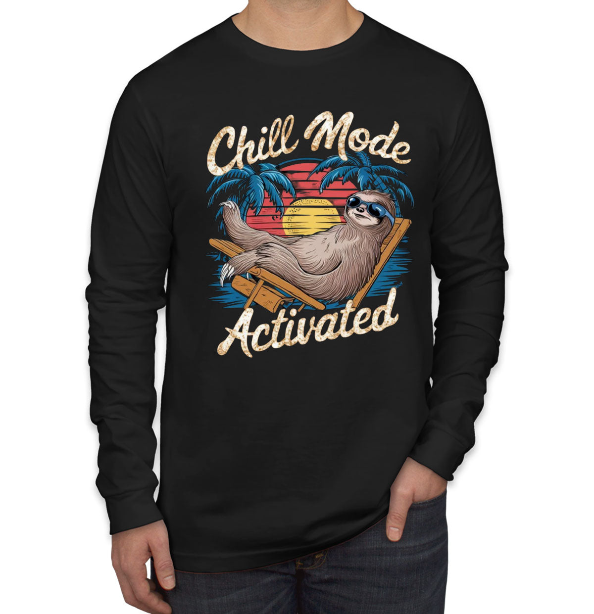 Chill Mode Activated Sloth Men's Long Sleeve Shirt