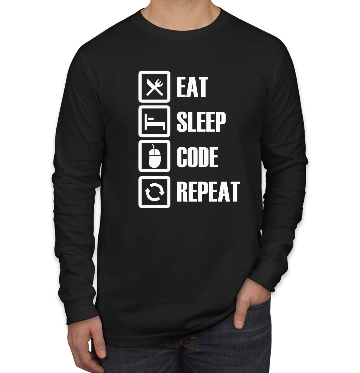 Eat Sleep Code Repeat Coding Men's Long Sleeve Shirt