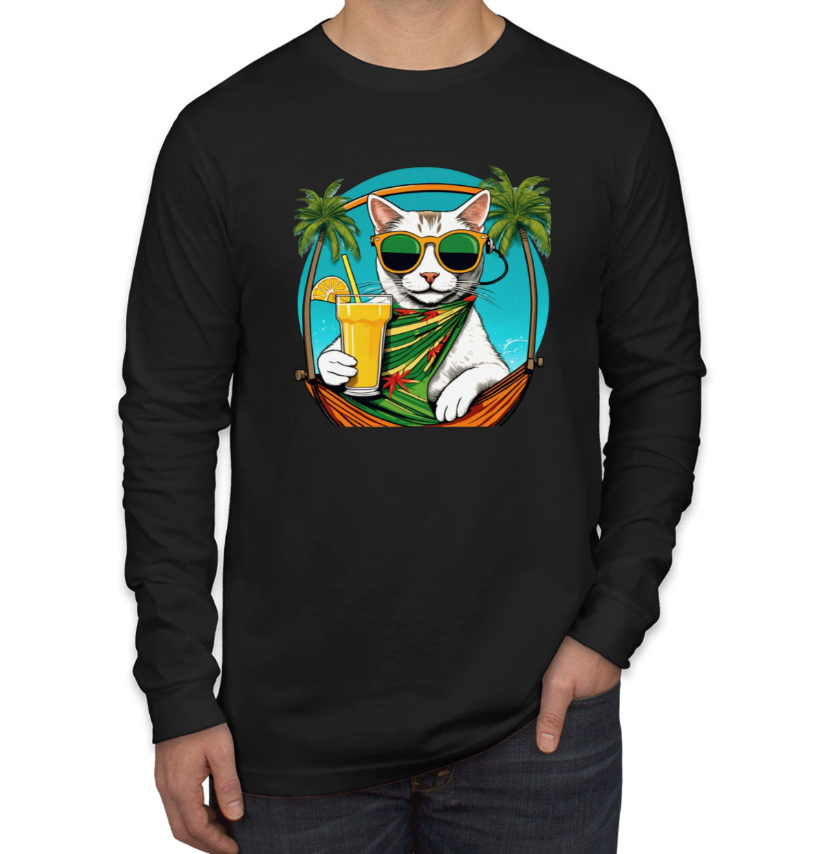 Cool Cat With Sunglasses Men's Long Sleeve Shirt