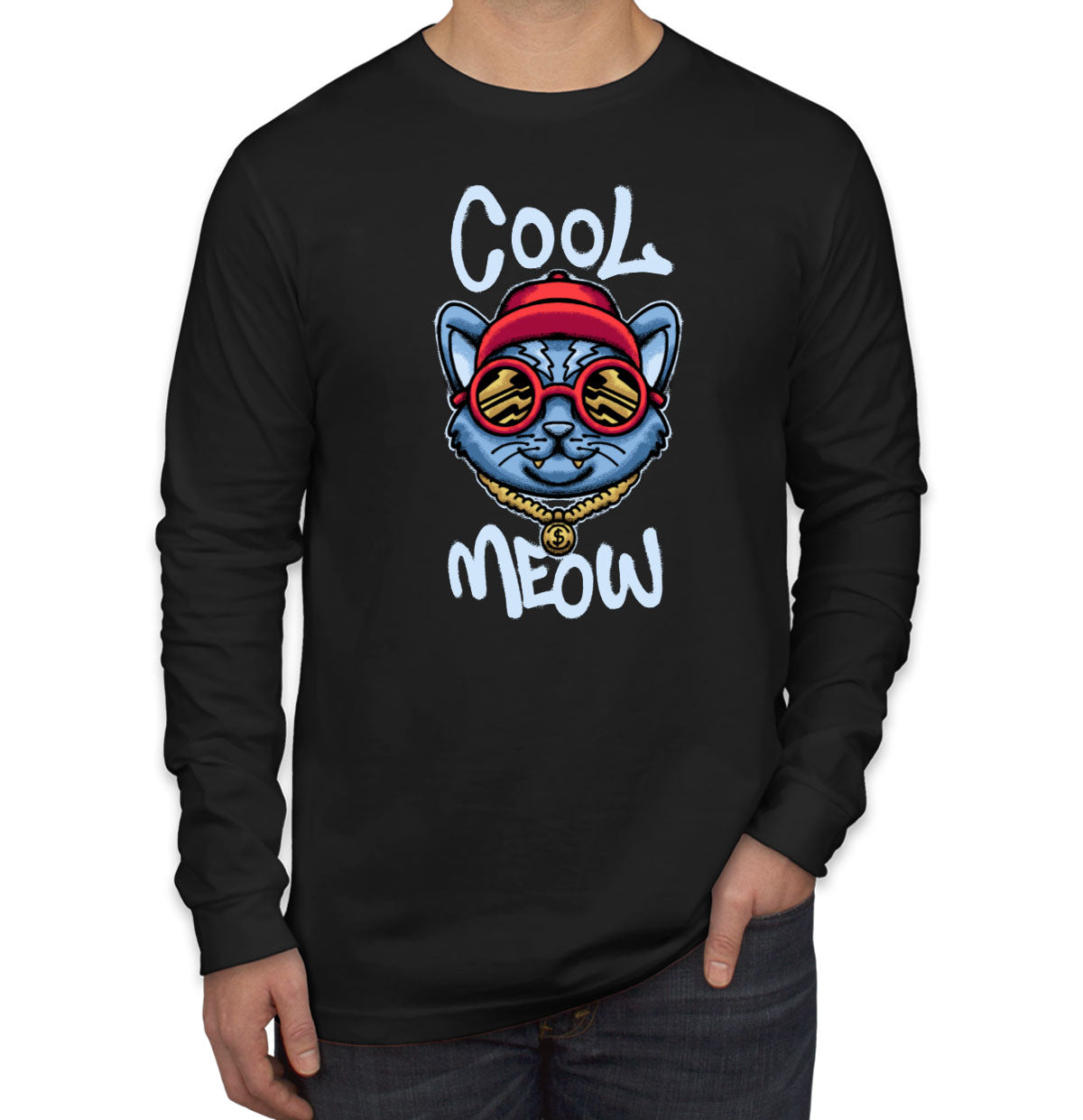Cool Meow Cat Men's Long Sleeve Shirt