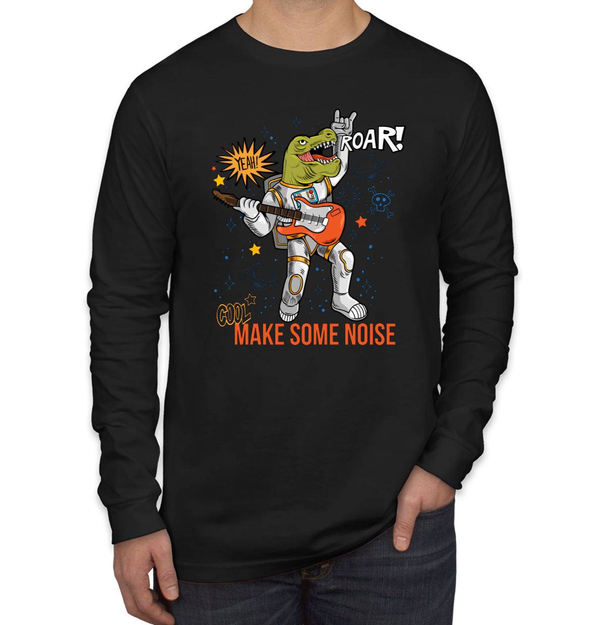 Dinosaur Rock'n Roll Dino Rock Men's Long Sleeve Shirt