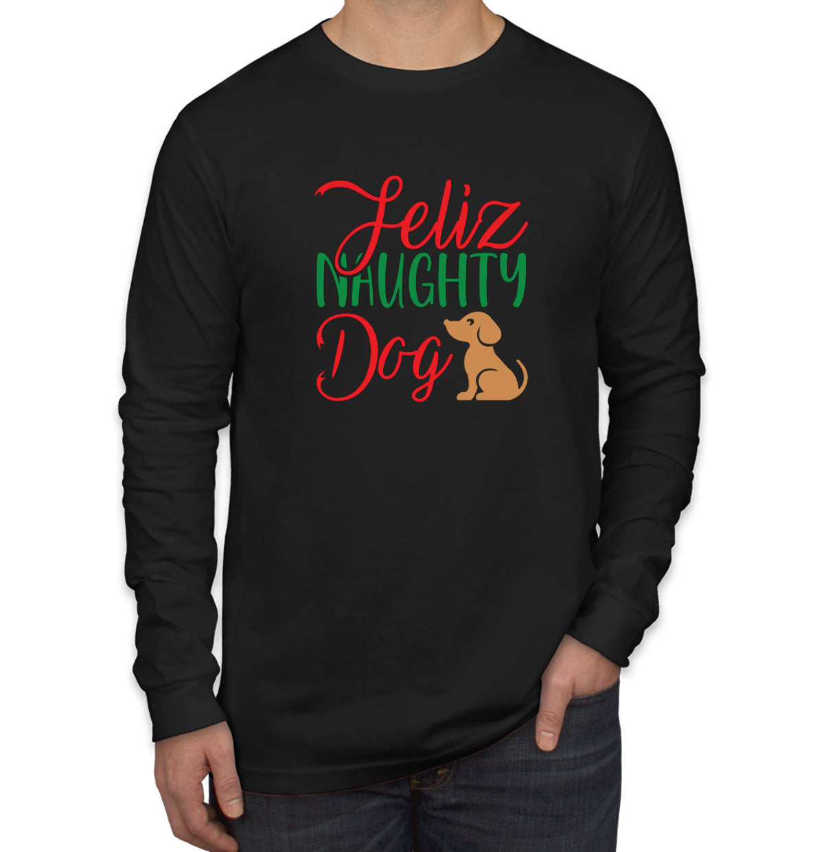 Feliz Naughty Dog Christmas Men's Long Sleeve Shirt