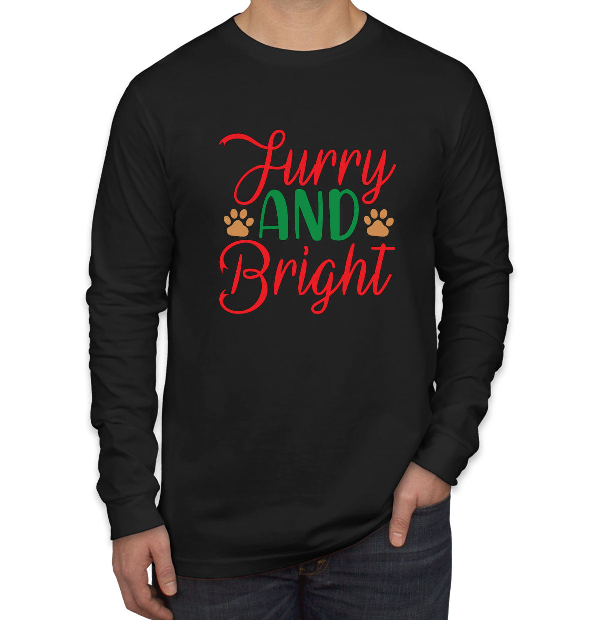 Furry And Bright Dog Paws Christmas Men's Long Sleeve Shirt