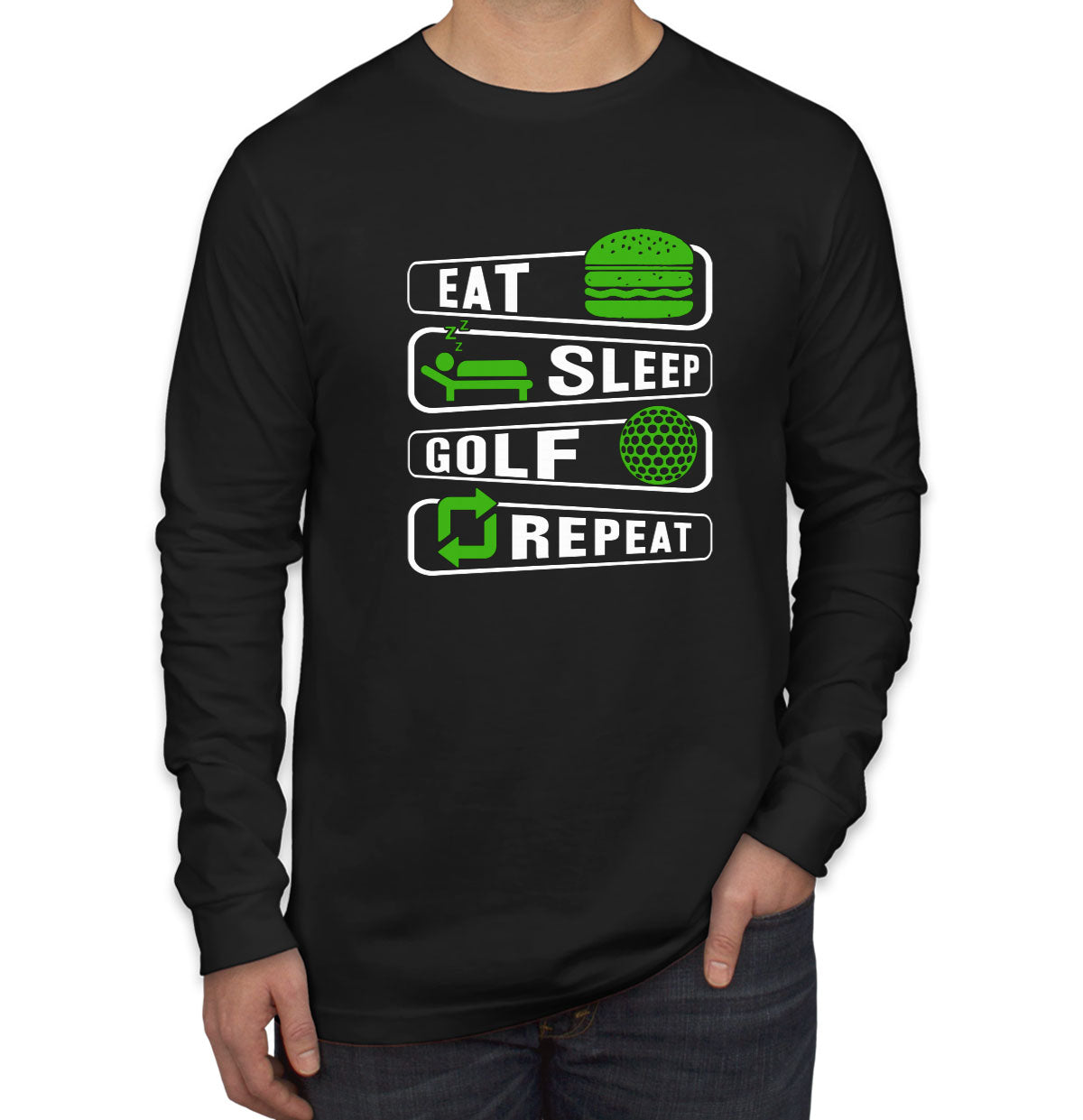 Eat Sleep Golf Repeat Men's Long Sleeve Shirt