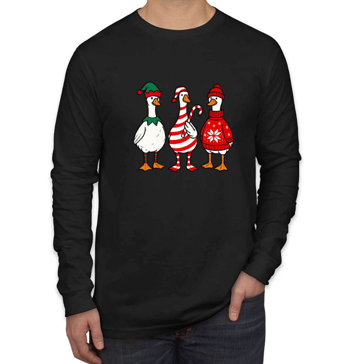 Funny Christmas Gooses Men's Long Sleeve Shirt