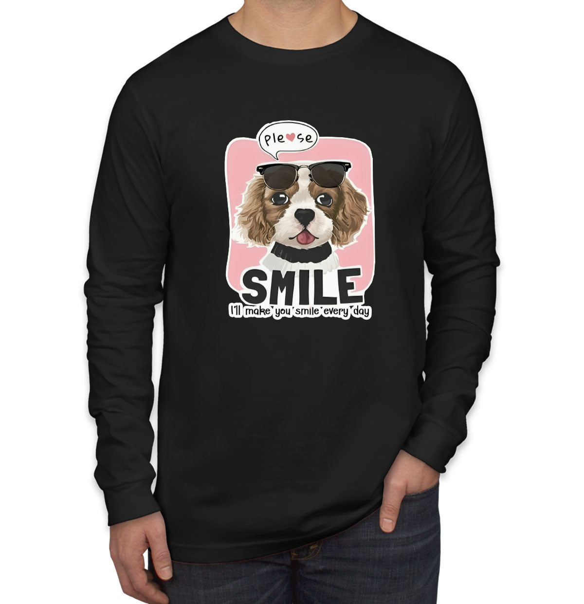 Please Smile Happy Dog Men's Long Sleeve Shirt