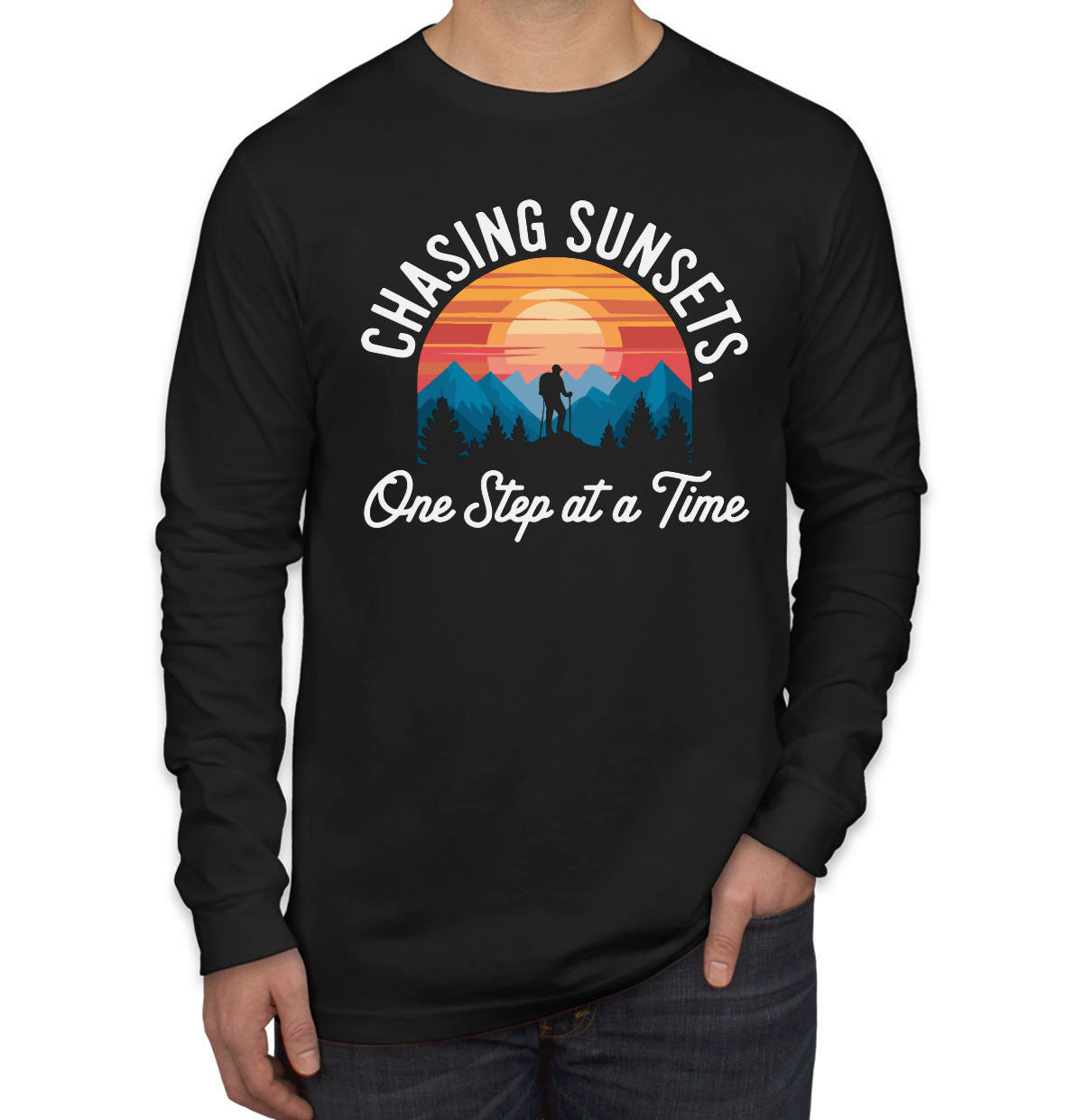 Chasing Sunsets, One Step At A Time Men's Long Sleeve Shirt