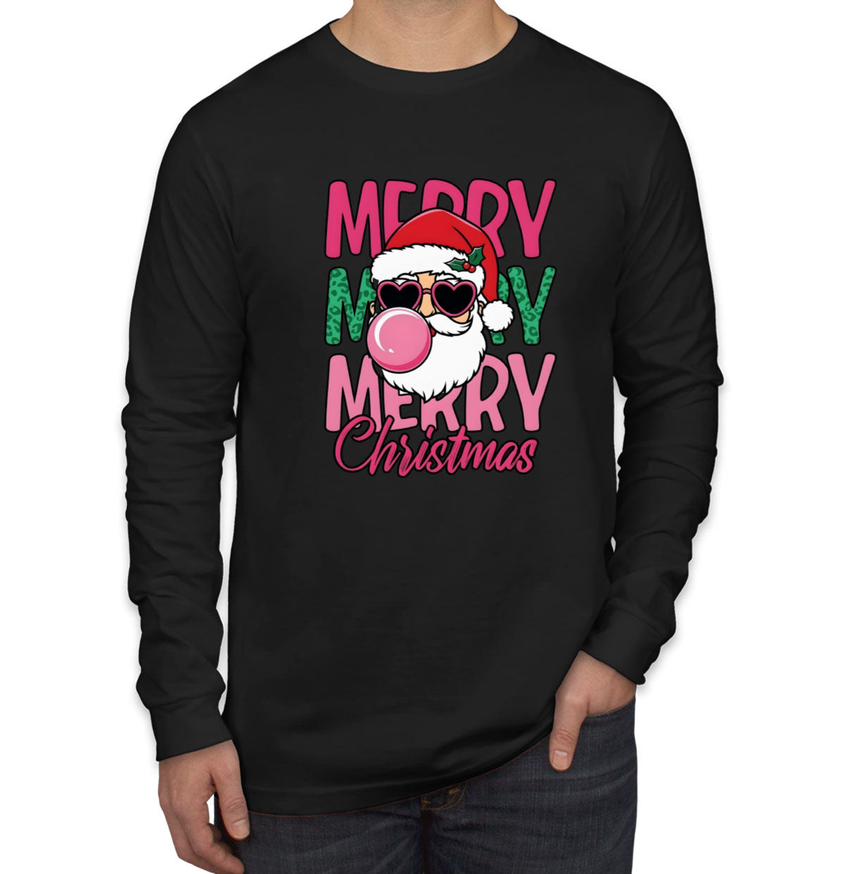 Santa Bubble Gum Merry Christmas Men's Long Sleeve Shirt