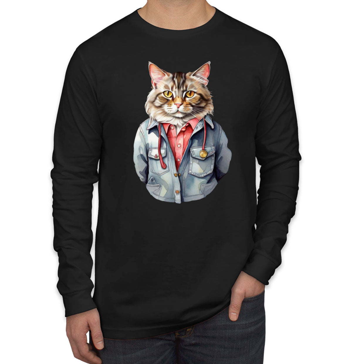 Cool Orange Cat Men's Long Sleeve Shirt