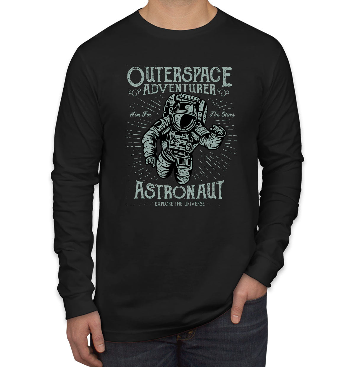 Outerspace Adventurer Astronaut Explore The Universe Men's Long Sleeve Shirt