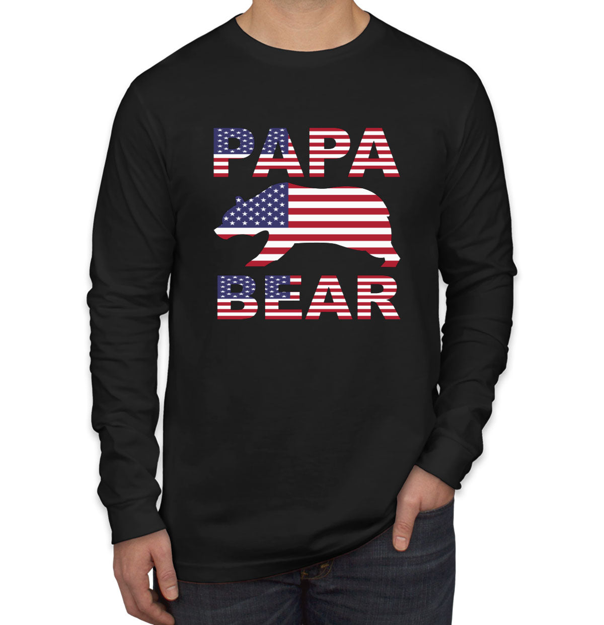 Papa Bear American Flag Men's Long Sleeve Shirt