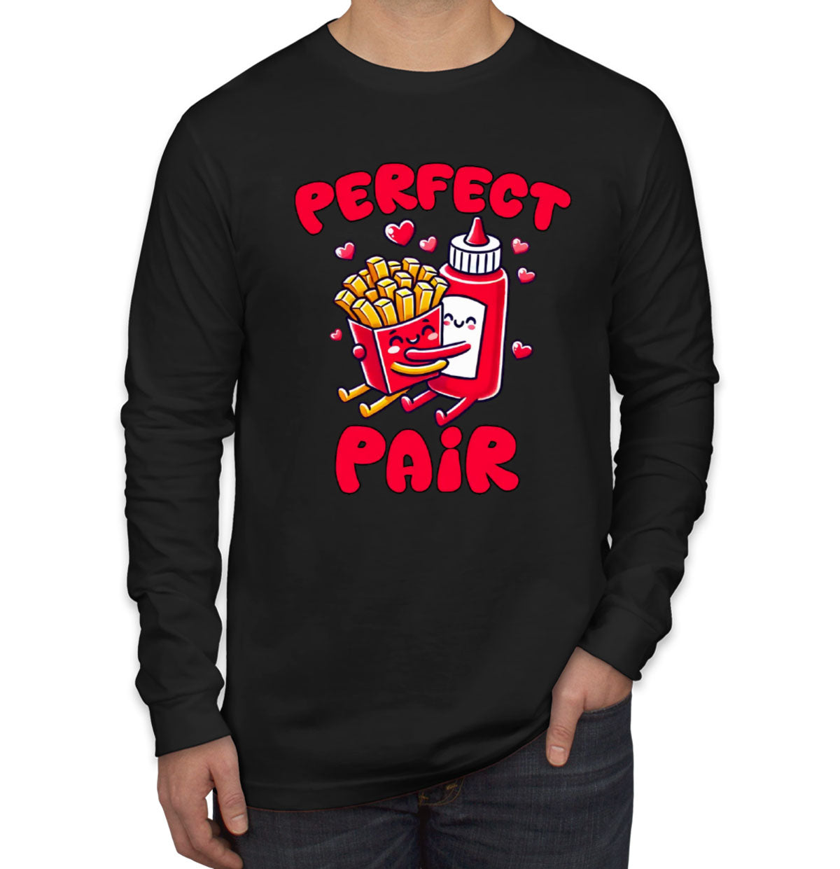 Ketchup And Fries Perfect Pair Valentine's Day Matching Men's Long Sleeve Shirt