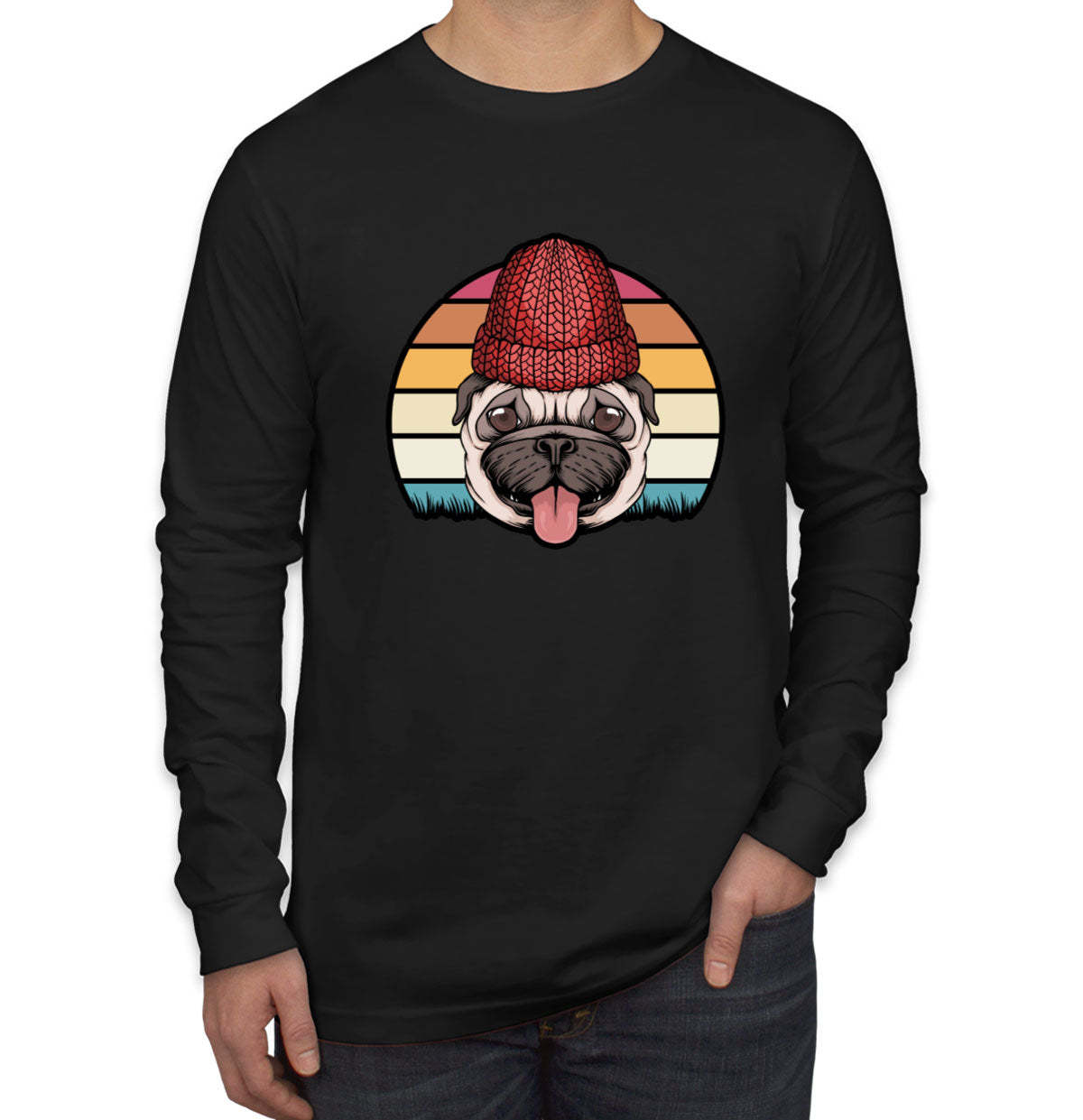 Retro Pug Dog Vintage Men's Long Sleeve Shirt