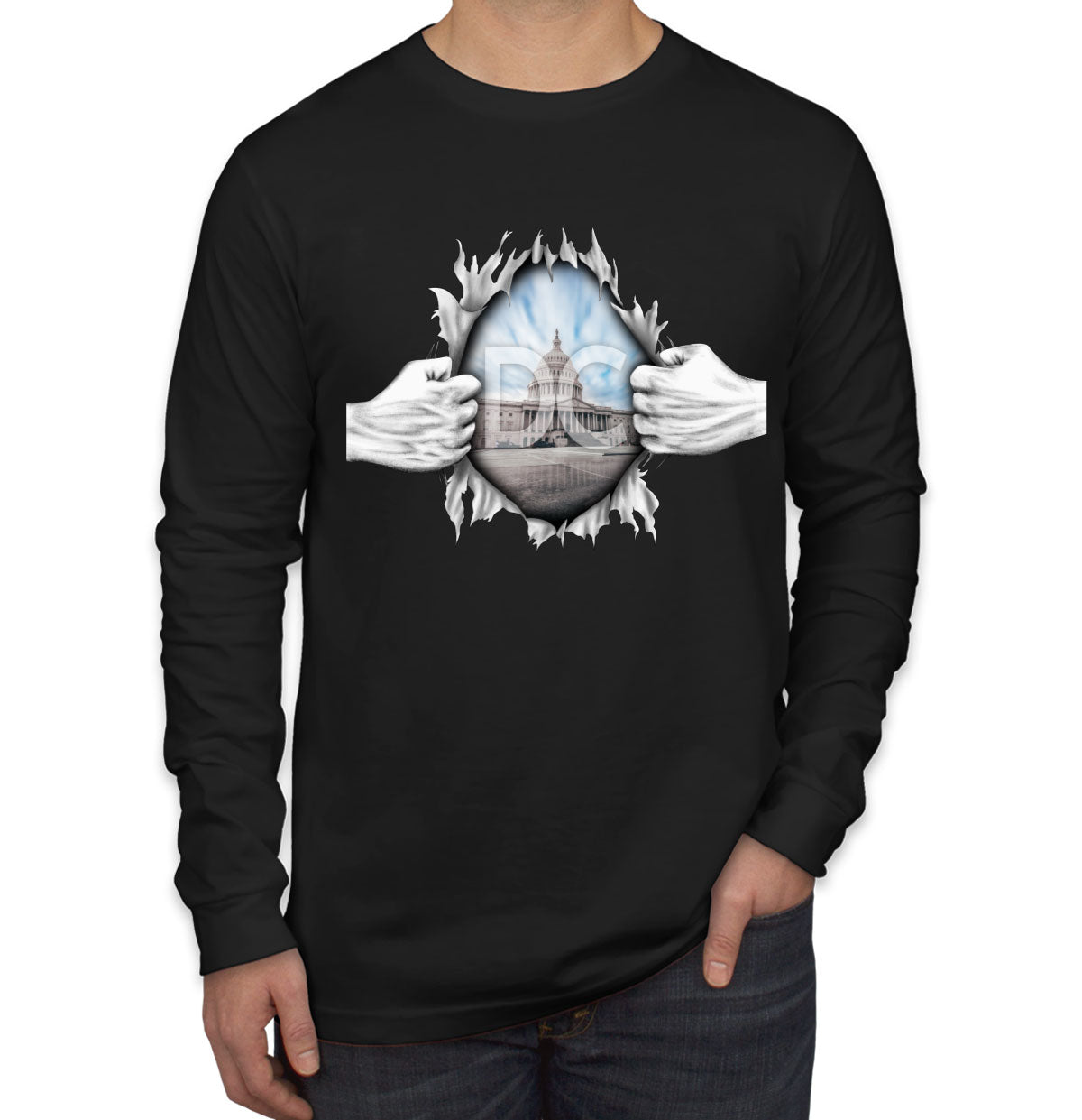 Ripping Open Shirt Washington DC Men's Long Sleeve Shirt