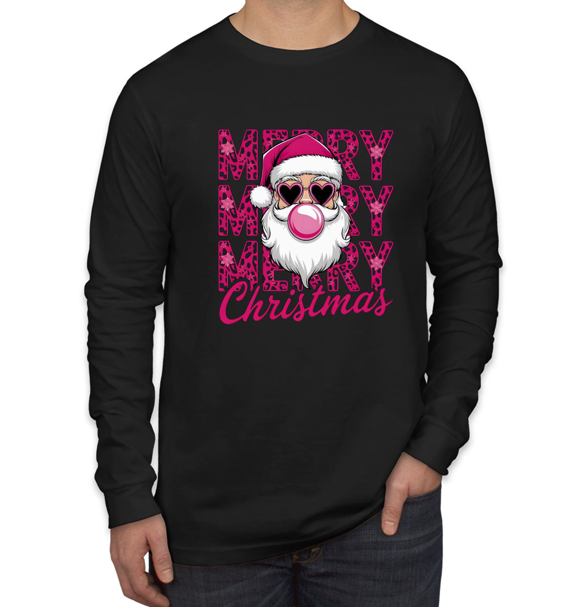 Santa Bubble Gum Merry Christmas Men's Long Sleeve Shirt