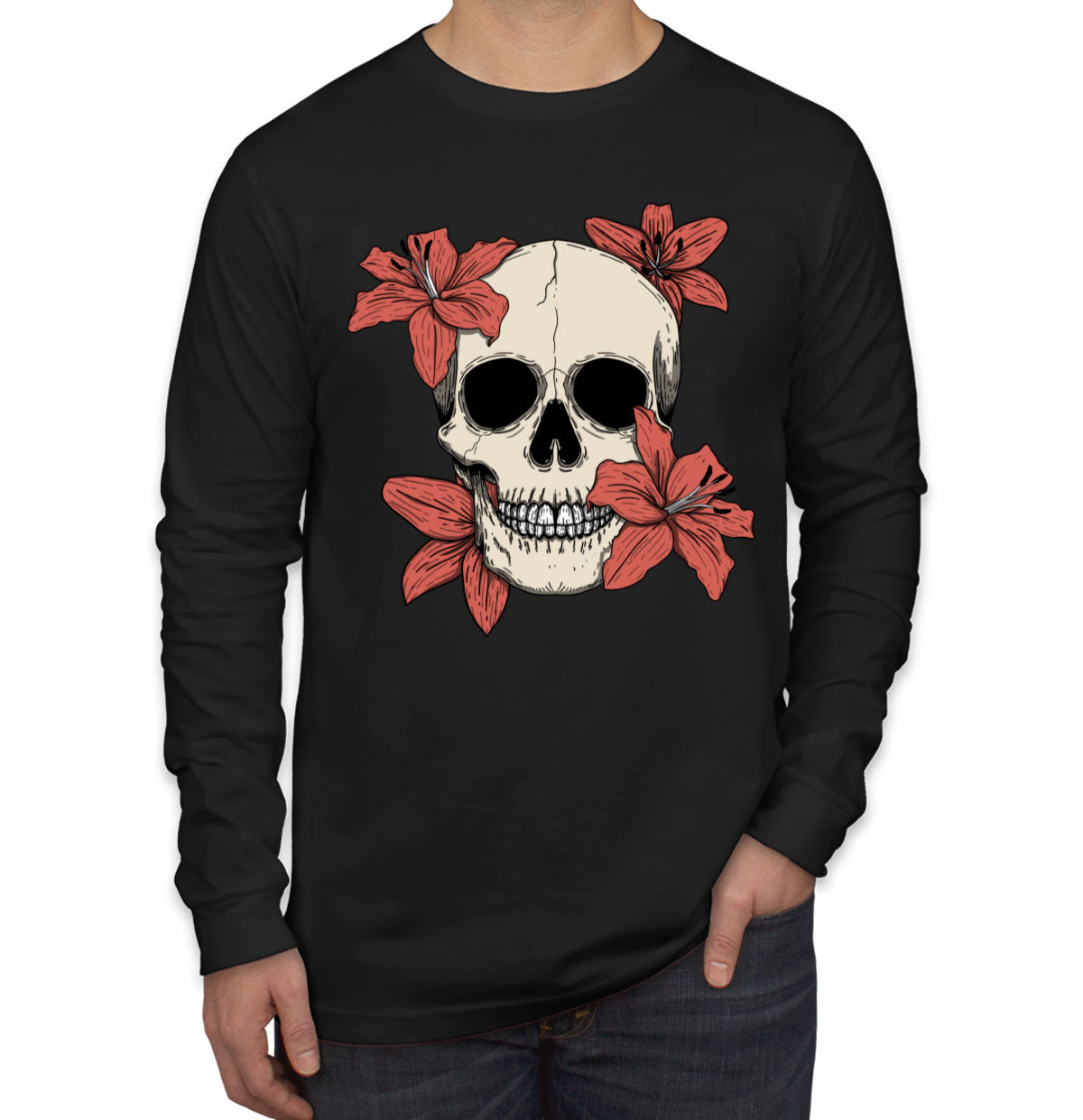 Skull With Flowers Long Sleeve Shirt