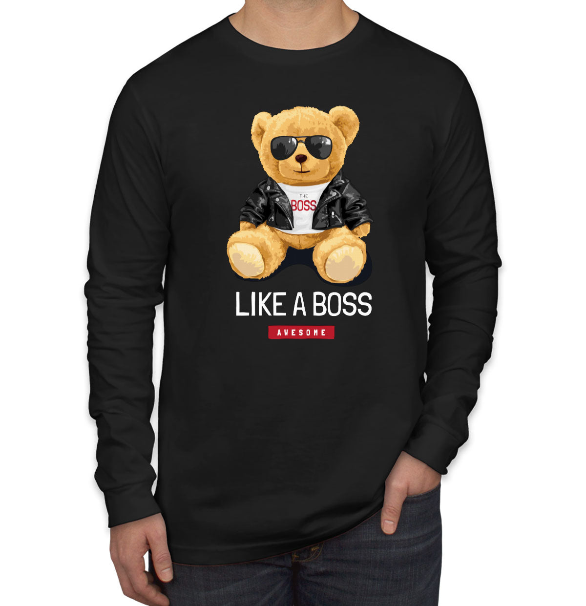 Teddy Bear Like A Boss Men's Long Sleeve Shirt