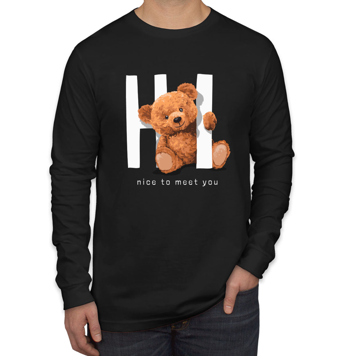 Teddy Bear Hi Men's Long Sleeve Shirt