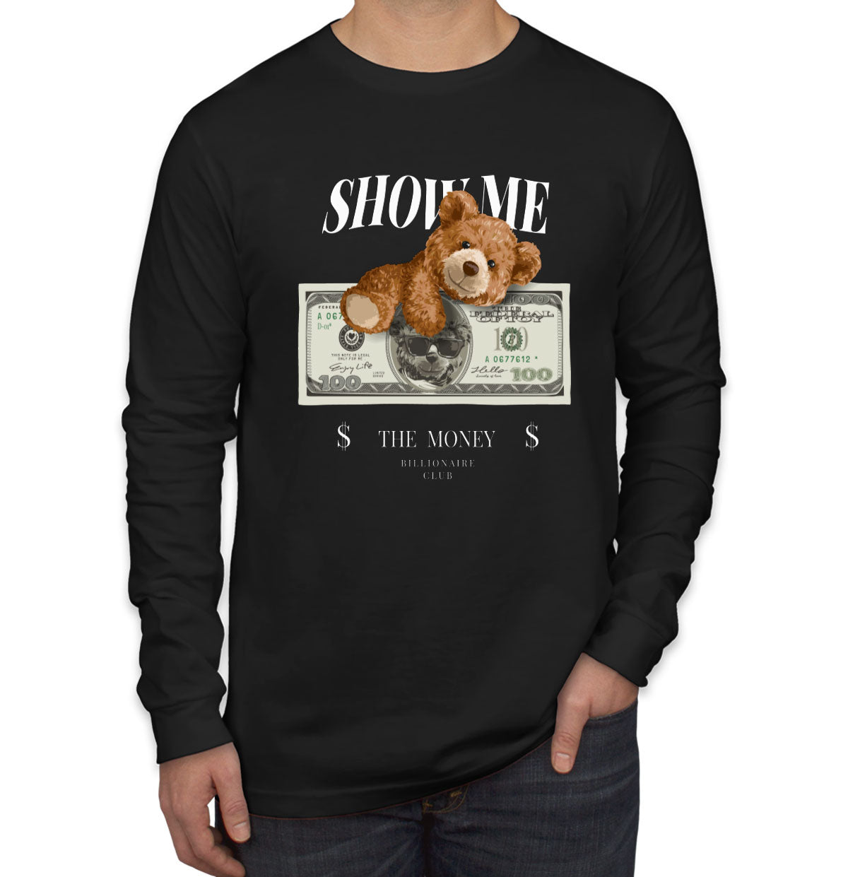 Teddy Bear Money Men's Long Sleeve Shirt