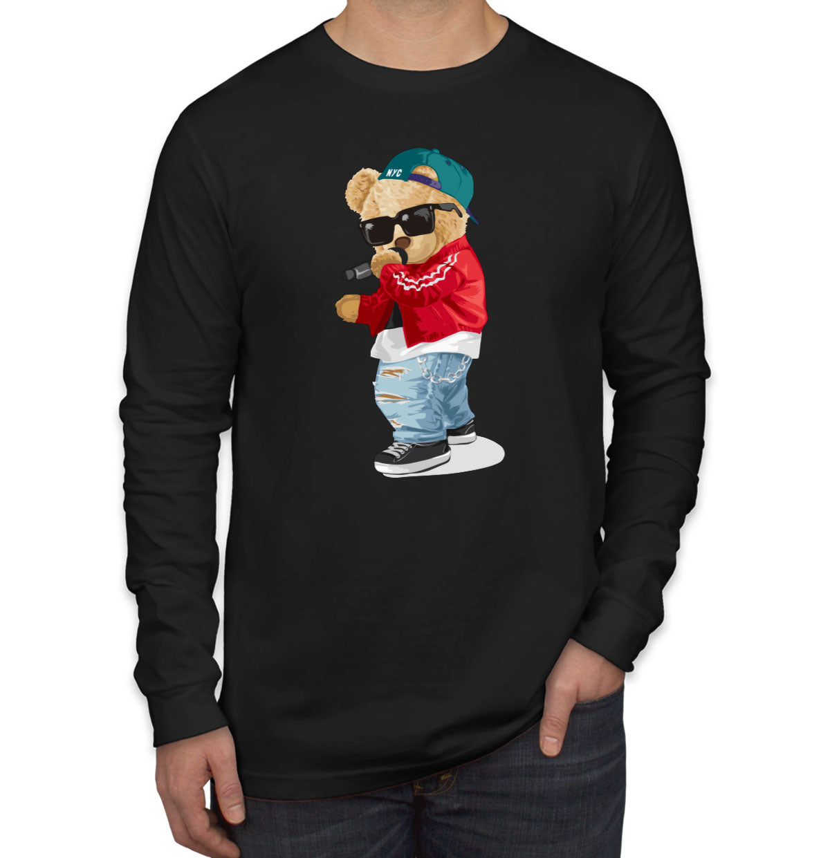 Teddy Bear Rapper Men's Long Sleeve Shirt