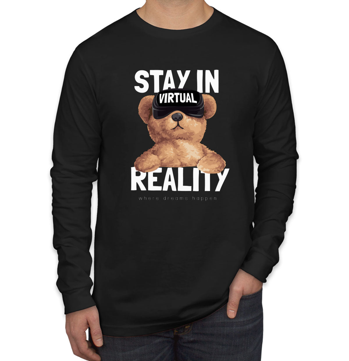 Teddy Bear Stay In VR Men's Long Sleeve Shirt